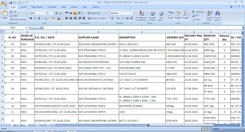 EXCEL STOCK Maintenance, EXCEL Purchase Maintenance and DATA ENTRY ...