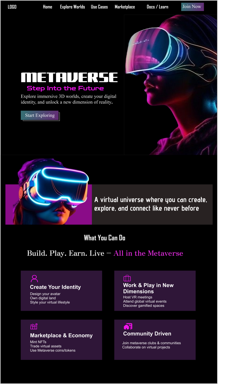 Design a Futuristic Metaverse UI 1 Screen for Web or Mobile App in Figma