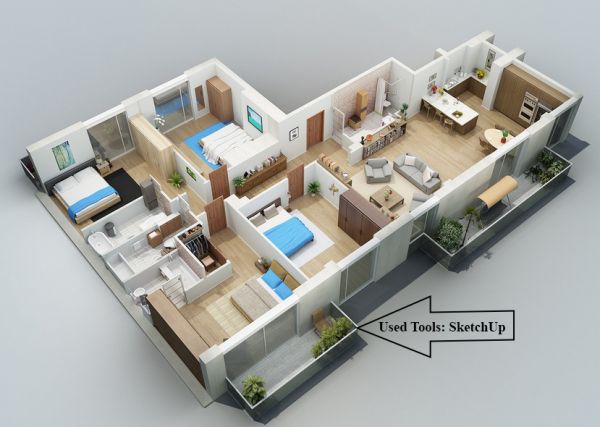 I Will Make Your 3D Floor Plan By Using Sketchup Tools