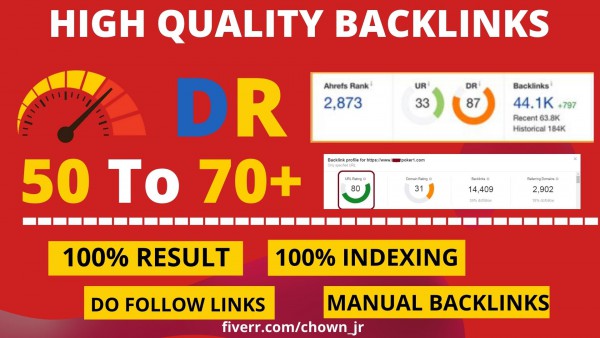 I will create DR 50 to 70 dofollow backlinks for pro off page seo