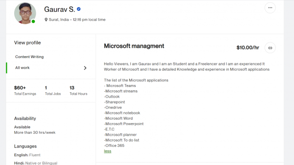 I am a freelancer and i know most of the microsoft apps and i am an virtual assistant