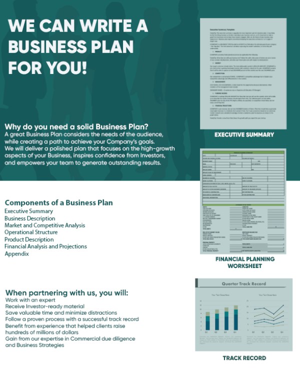 You will get a team of professionals to create a solid Business Plan