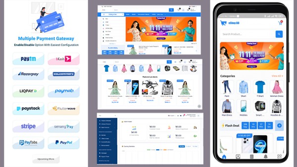 Ecommerce Website + Flutter App Single & Multi Vendor