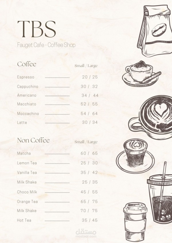Coffee Shops and restaurant menus