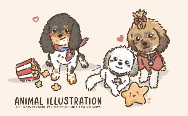 I will draw cute adorable portrait pet cat dog animal illustrations in 24 hours
