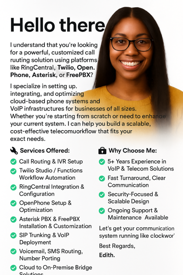 RingCentral, Twilio, OpenPhone, Asterisk, FreePBX Call Routing & VoIP Setup Expert