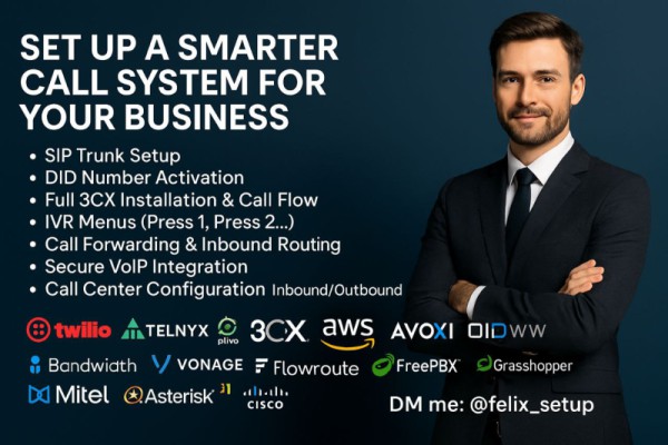 I will configure VoIP, SIP trunks, IVR, and call center systems