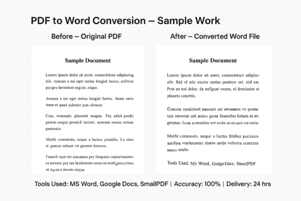 I will professionally convert PDF files to editable Word, Excel, or text documents