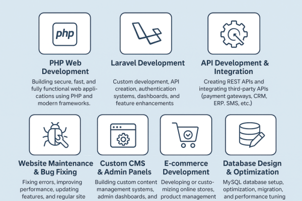 Ecommerce application,CMS,REST API,Website Maintenance, Bug Fixing,Database Design