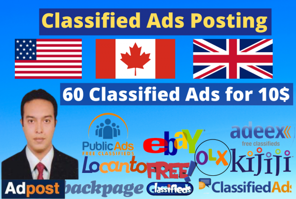 I will post your ads on 60 top rated classified sites