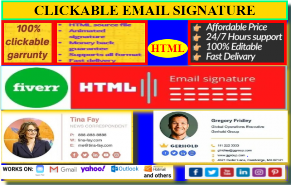 I will create html email signature outlook signature mail signature