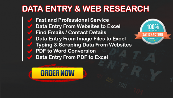 Do 5 Hours Any Type of Data Entry Work & Web Research Etc......